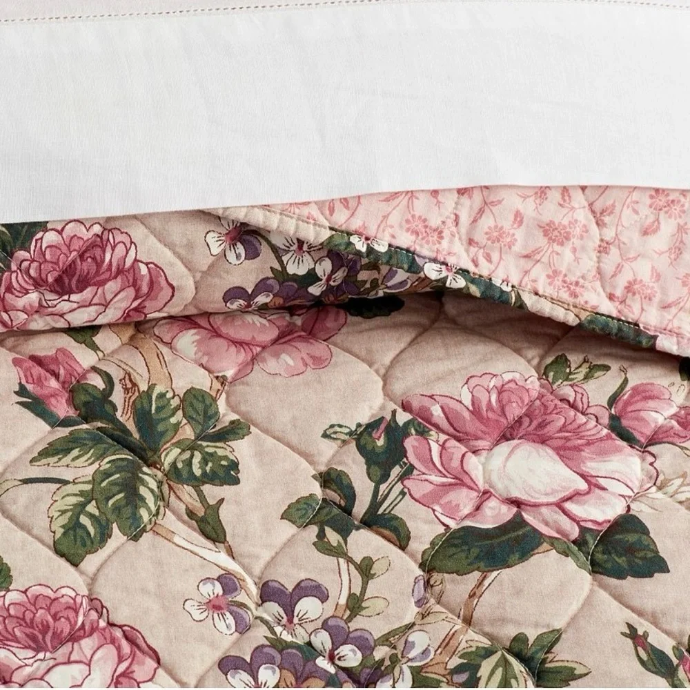Pottery Barn Adelise Reversible Cotton Linen Floral Quilt Queen